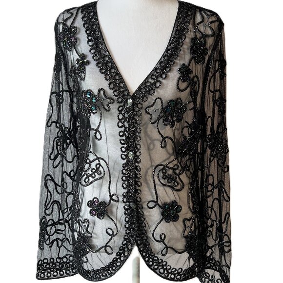 🖤 Temptation Sheer Beaded Cardigan – Luxe Layering in Size L 💐 - Picture 1 of 13